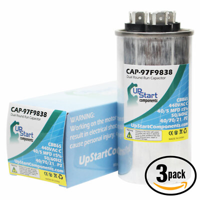 3x 40/5 MFD 440 Volt Dual Round Run Capacitor for GE 97f9838