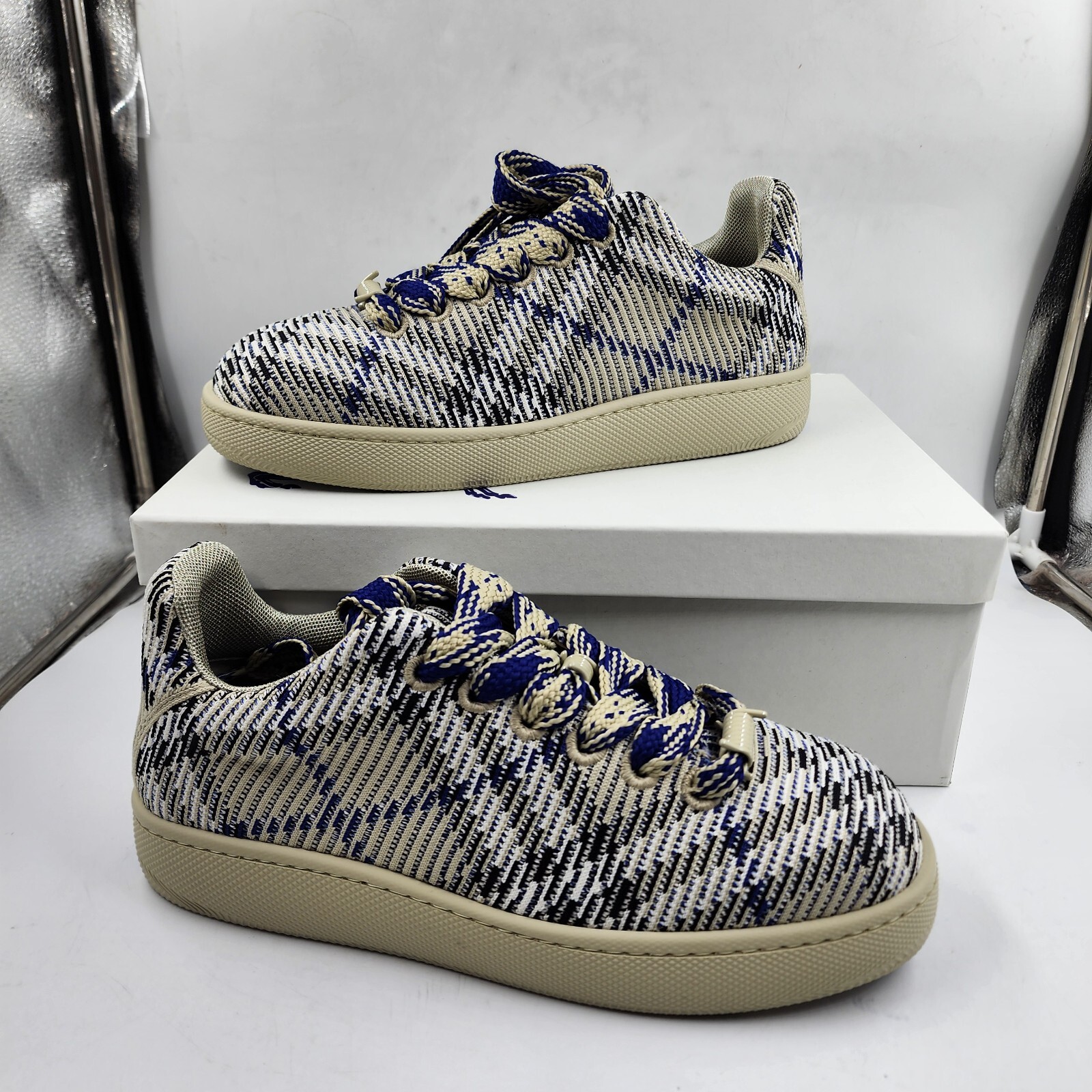 Burberry Check Knit Box Sneakers Men's 44 Lichen Ip Check Lace Up Closure - Picture 6 of 18