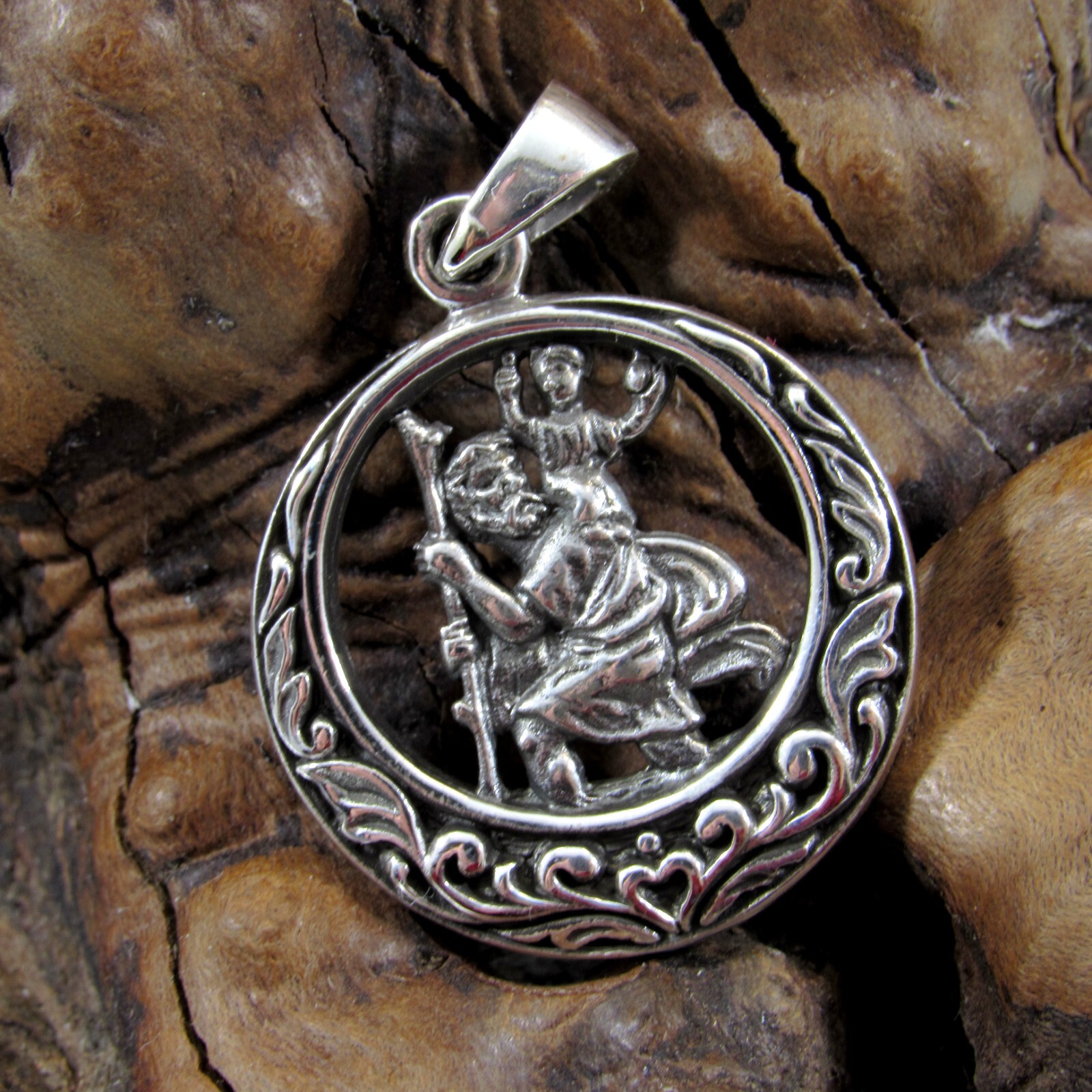 Solid 925 Sterling Silver St. Christopher Pendant Catholic Religious Saint Medal