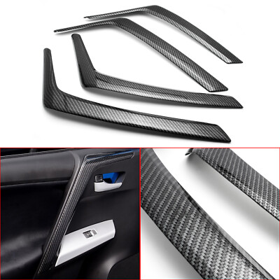 Carbon Fiber Style Inner Car Door Armrest Cover Trims for Toyota RAV4 2013-2018