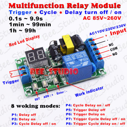 AC 110V 220V LED Dispaly Time Cycle Delay Switch Timer Relays Turn ON/OFF Module