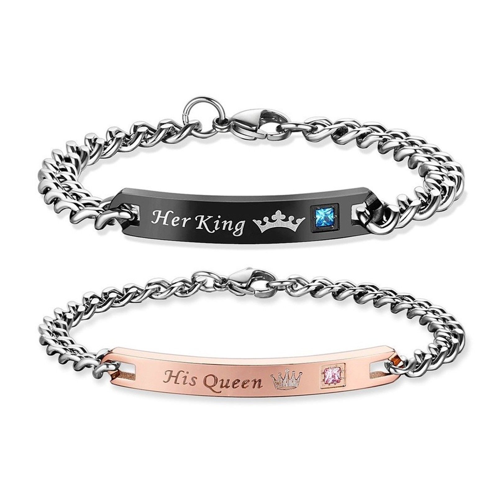 2x Partner Armband "HER KING HIS QUEEN" Edel Gravur Liebe Armkette Pärchen NEU!