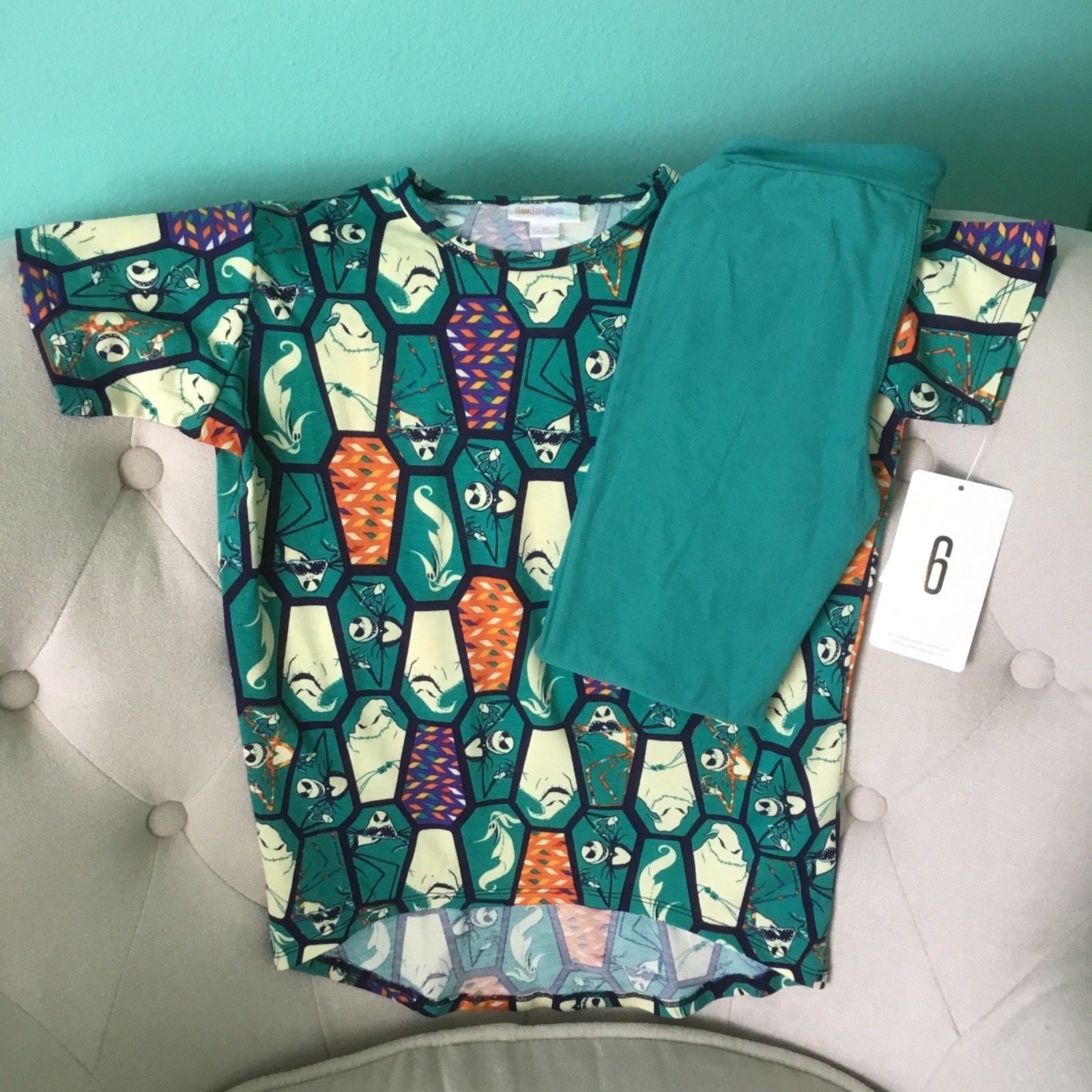 Lularoe Disney Gracie 6 Nightmare Before Christmas and Solid L/XL Halloween