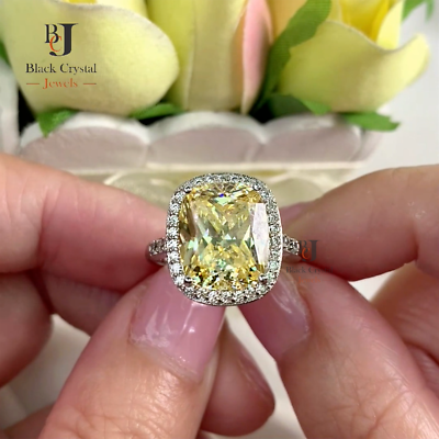 6 Carat Cushion Cut Yellow Canary Created Diamond Halo Ring