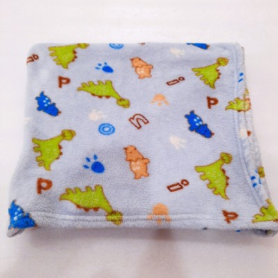 Little Beginnings Baby Blanket Dinosaurs Footprints Letters Boy dino blue plush