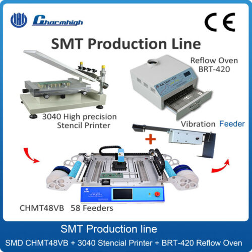 SMT pick and place machine CHMT48VB 58pcs feeders+stencial printer + Reflow Oven