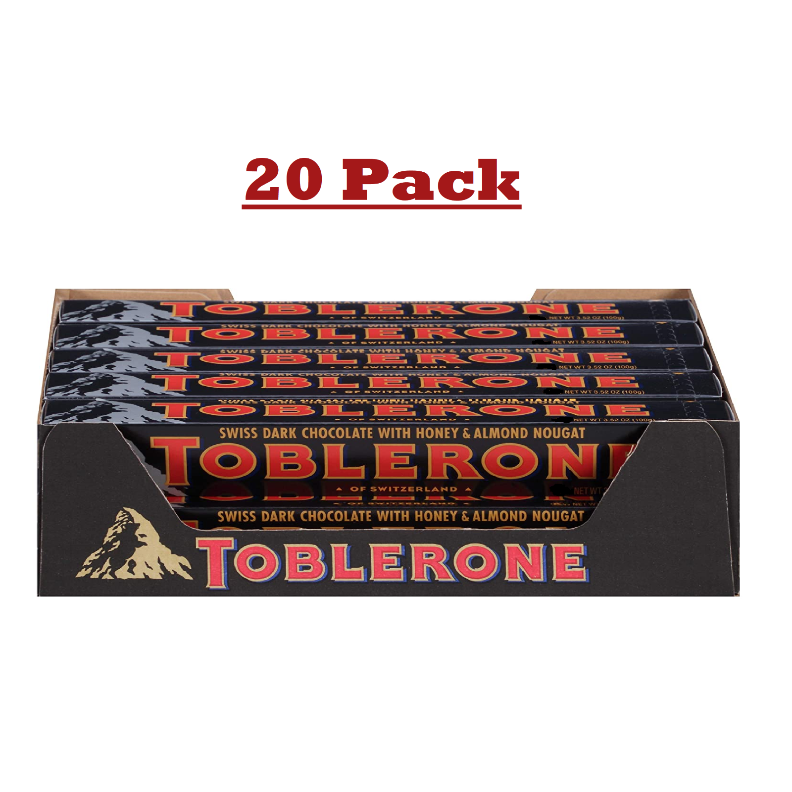 Toblerone Swiss Dark Chocolate with Honey and Almond Nougat 20 Pack - Gift Deal