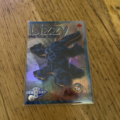 TY Beanie Babies BBOC Card - Series 2 Retired (GOLD) - LIZZY the Blue Lizard