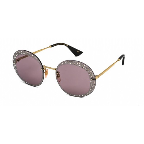 Pre-owned Gucci Women's Sunglasses Gold Round Metal Rimless Frame Violet Lens Gg0899s 001 In Purple