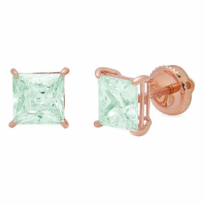 Pre-owned Pucci 2ct Princess Cut Solitaire Blue Moissanite Synthetic Stud Earrings 14k Rose Gold In D