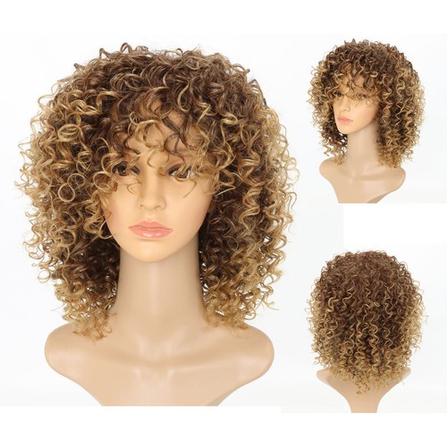 Women Blonde Kinky Curly Wig Afro American Short Wavy Wigs Natural