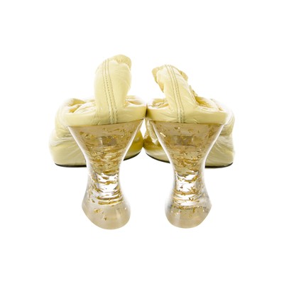 Pre-owned Bottega Veneta Glitter Heel Leather Pumps In Yellow