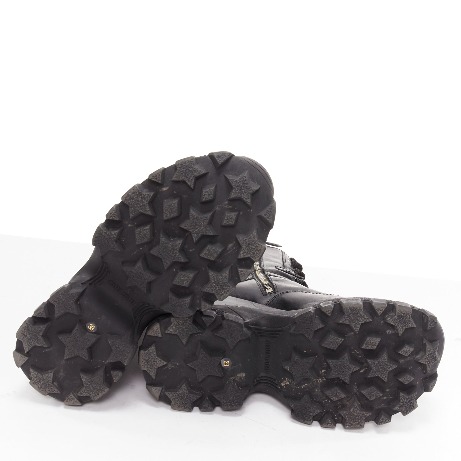MIU MIU Runway black leather logo lace up chunky wedged MIU MIU Runway black leather logo lace up chunky wedged