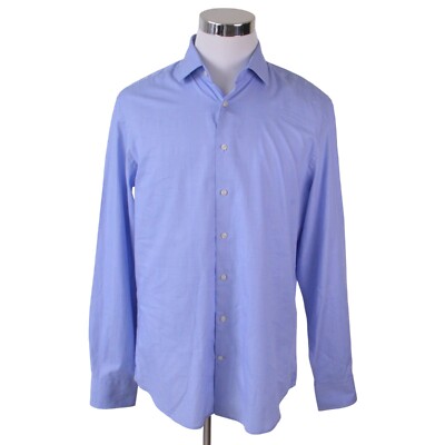 Hackett London Mens Shirt 16.5 42 Large Blue Slim Fit 100% Cotton