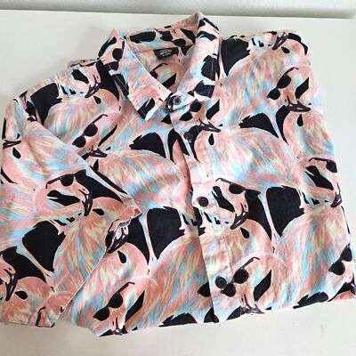 Neff Sunglasses on Flamingo Cotton Short Sleeve Button Down Shirt Beach Men's XL
