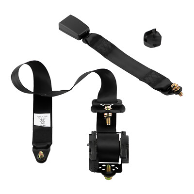 Universal Car Auto Vehicle Adjustable Retractable 3 Point Safety Seat Belt Black