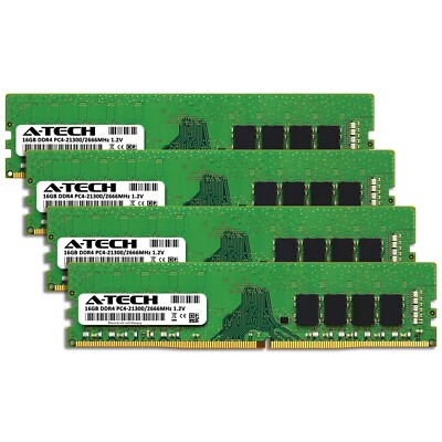 A-Tech 64GB 4x 16GB DDR4 2666 MHz Desktop PC4-21300 DIMM 288-Pin Memory RAM Kit