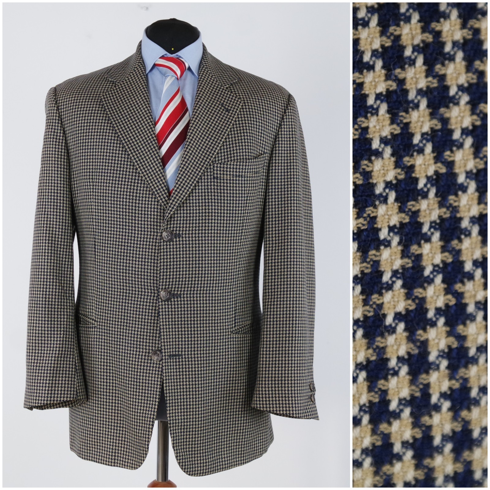 Mens Vintage Houndstooth Blazer 42R UK Size BONACELLI Check Sport Coat Jacket