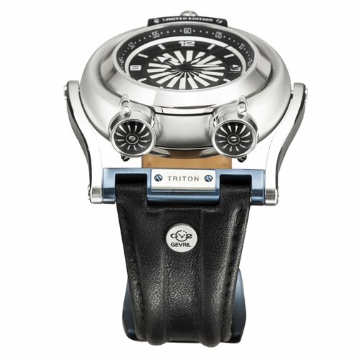 Pre-owned Gv2 By Gevril Men's 3400 Triton Automatic Limited Edition Black Leather Watch