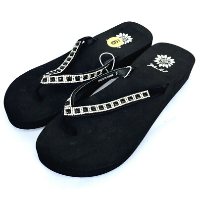 Yellow Box Womens Flip Flops Saydee Sparkle Jeweled Rhinestone Black Sandals