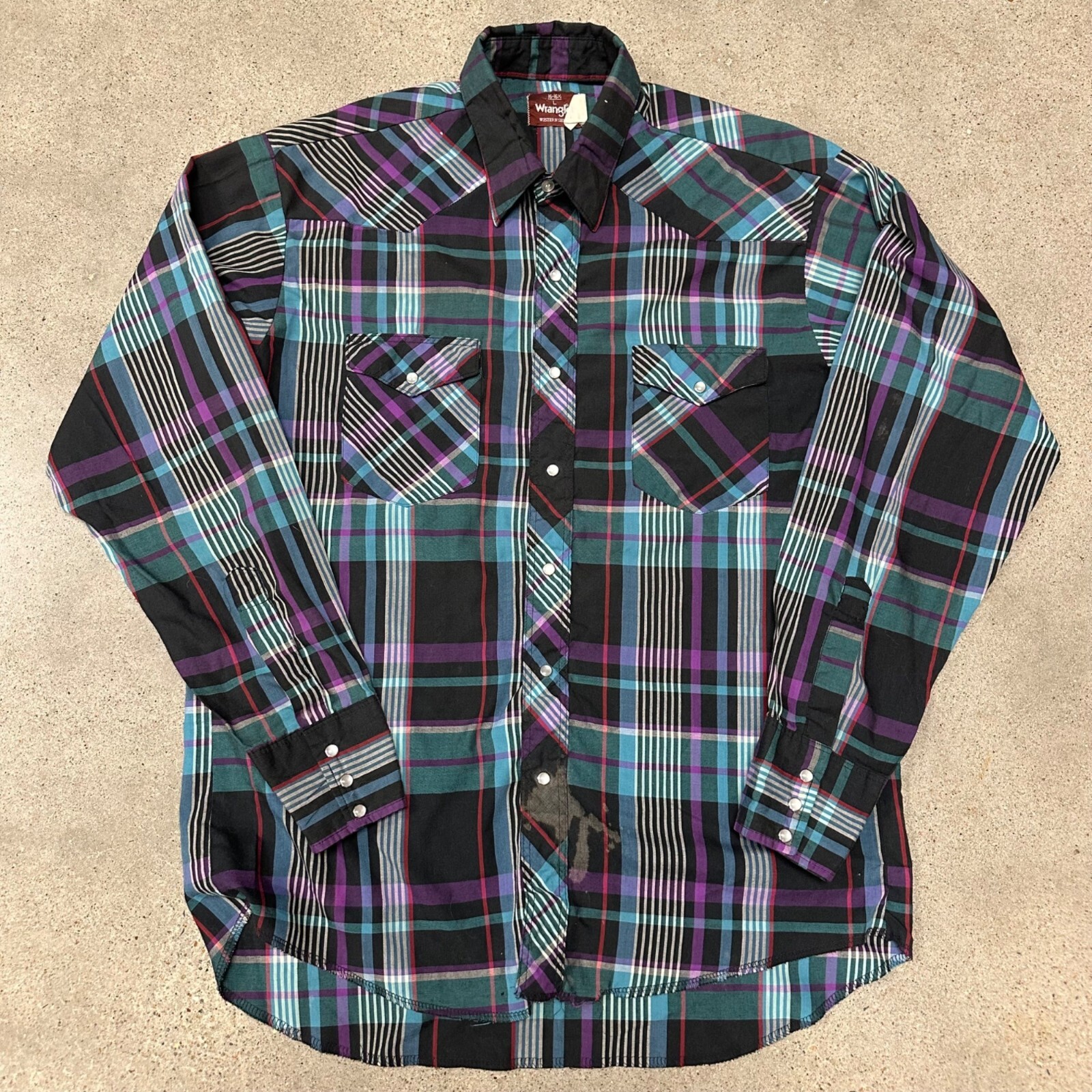 Vintage 80s Wrangler Plaid Lightweight Pearl Snap Western