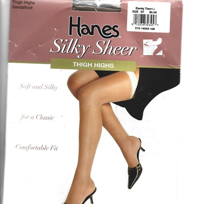 New Hanes Silky Sheer Thigh Highs Sandalfoot Size EF, Barely There