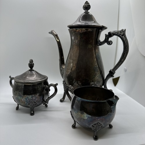 Vintage LEONARD Silver Plated teapot, Creamer Cup, Sugar Bowl