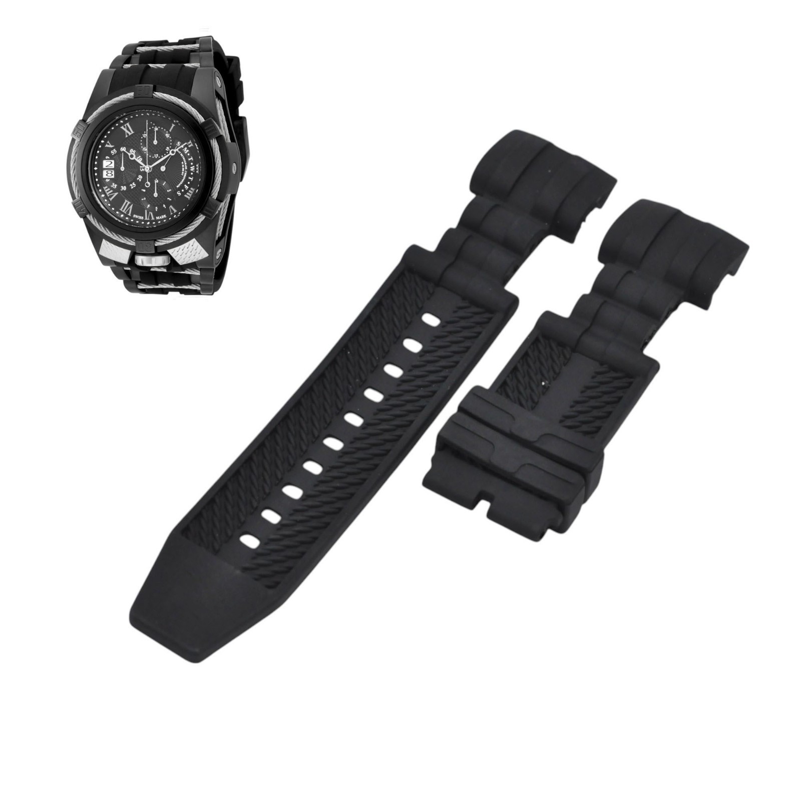 Bolt 12675 26mm Black Rubber Watch Strap For Invicta