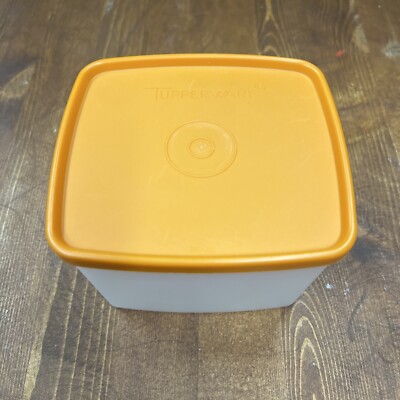 Vintage Tupperware Fridge Freezer Storage Container W/ Orange Lid 312-54