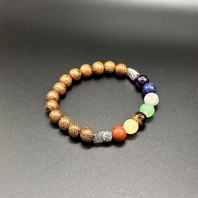 7 Chakra Healing Beaded Natural 8mm African Wenge Wood Crystal Stretch Bracelet