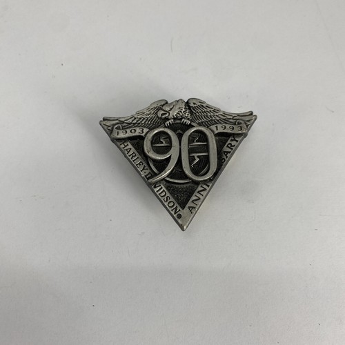 Vintage Harley Davidson 90th Anniversary Pin Brushed Silver Large 2" x 1-5/8"