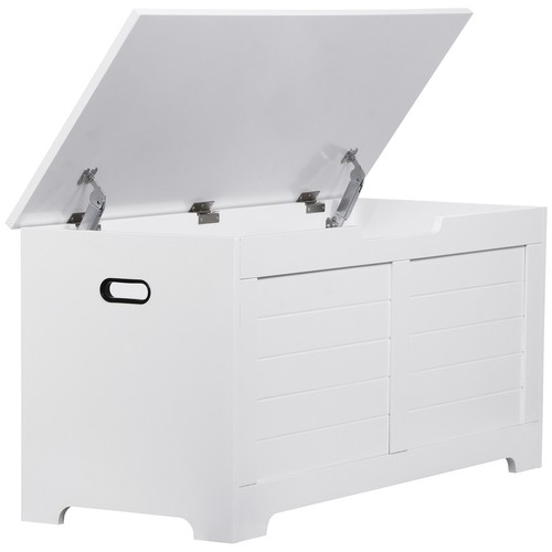 39" Wooden Storage Chest Bench Toy Box with Flip-top Lid & 2 Safety Hinge White
