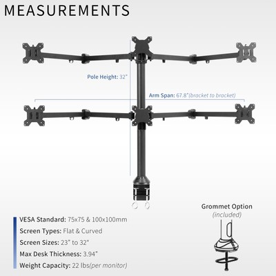 VIVO Steel Hex Monitor Desk Mount Adjustable Stand | Six (6) Screens up to 32"