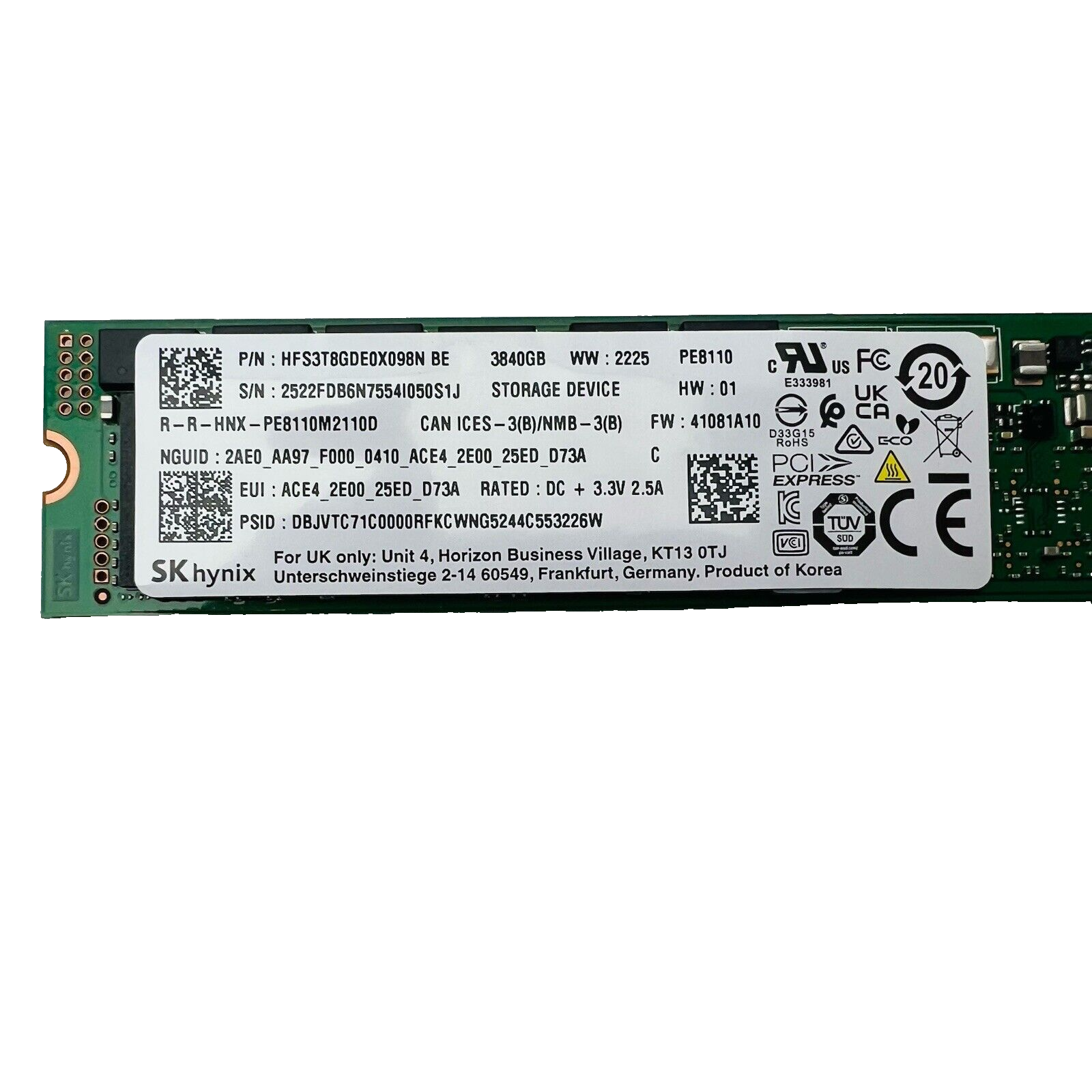 SK Hynix HFS3T8GDE0X098N BE Solid State Drive SSD 3TB PE8110M2110D SK Hynix HFS3T8GDE0X098N BE Solid State Drive SSD 3TB PE8110M2110D
