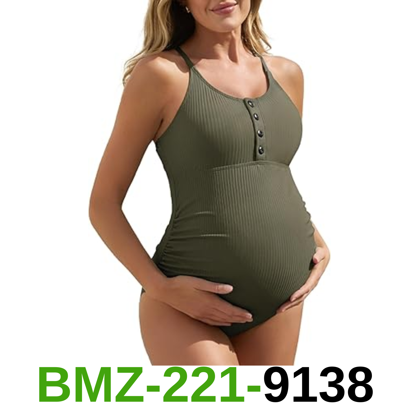 Maternity Swimsuit One Piece Button Closure Cross Back Pregnancy Bathing, 2XL