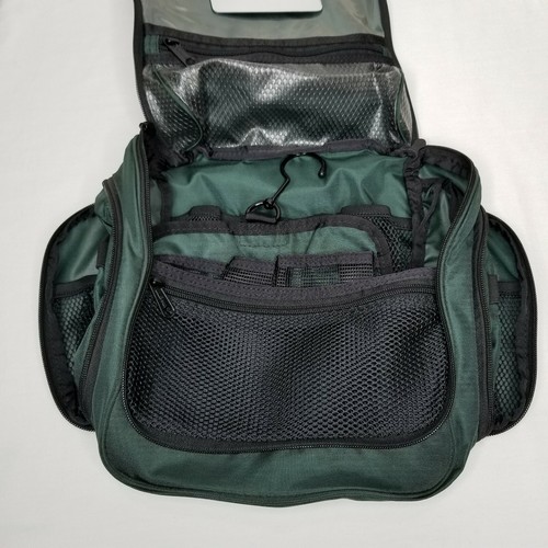 LL Bean Travel Toiletry Bag Green Hanging Medium Multiple Pockets Mirror