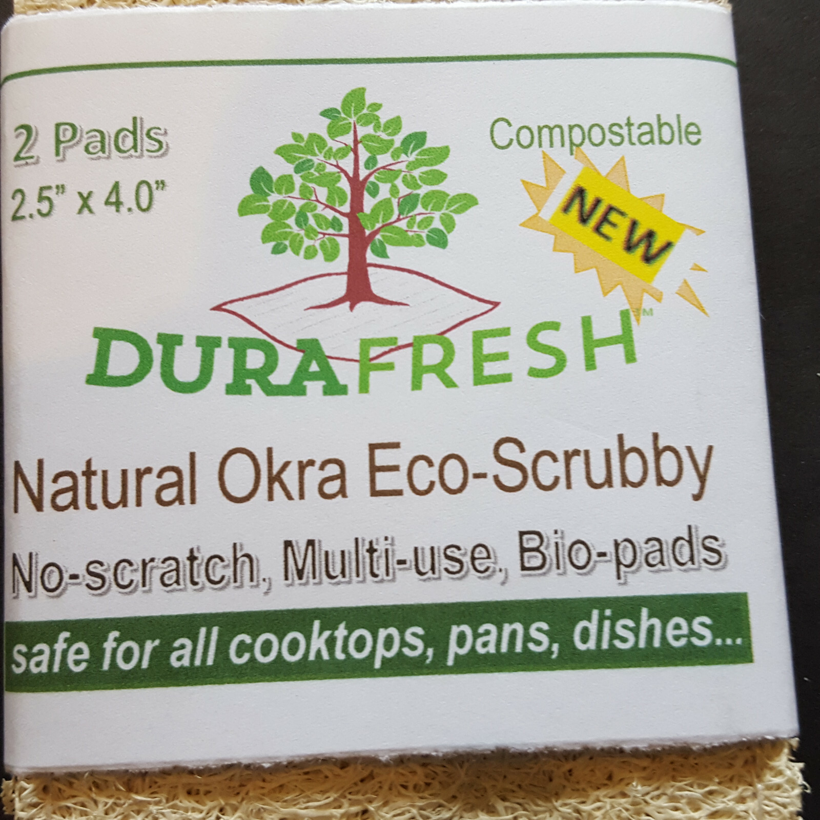 2 DuraFresh Natural Okra Eco-Scrubby - One 2 Pack Eco-Responsible Tough 2 Pads