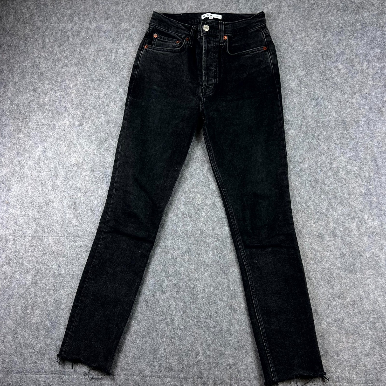Re/Done Orignals Jeans Womens Size 25 Black Denim Frayed Skinny High Rise Zip