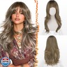 BARSDAR Blonde Ombre Highlight Layered Wig with Bangs - 20 Inch Blonde Ombre Layered Wig with Dark Roots for Women - Natural Looking Soft Wavy Synthetic Wigs Layers Haircut Fringe Daily