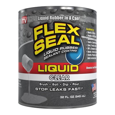 Flex Seal Liquid, 32 oz, Clear, Liquid Rubber Coating Sealant