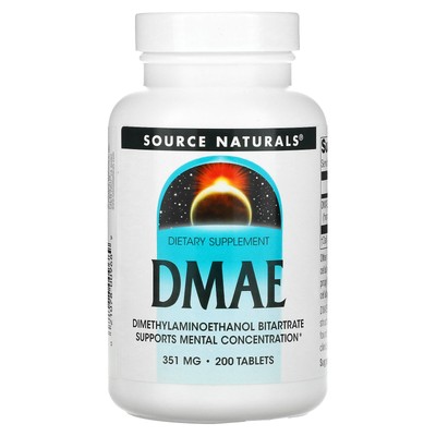 Source Naturals ДМАЭ 351 мг 200 таблеток Без молочных продуктов, без яиц, без глютена,