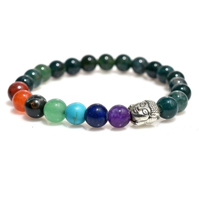 Beautiful Buddha Charm With 7 Chakra Moss Agate Beads Bracelet