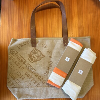 Lot/3 NEW Nespresso Tote Bags - 1 Jute Lined Bag + 2 Canvas Totes