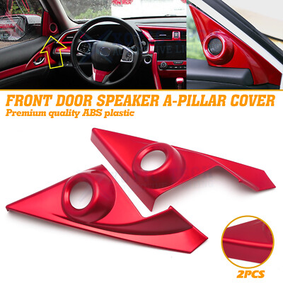 Sporty Red Interior Front Door Speaker A-Pillar Cover Trim For Honda Civic 16-21