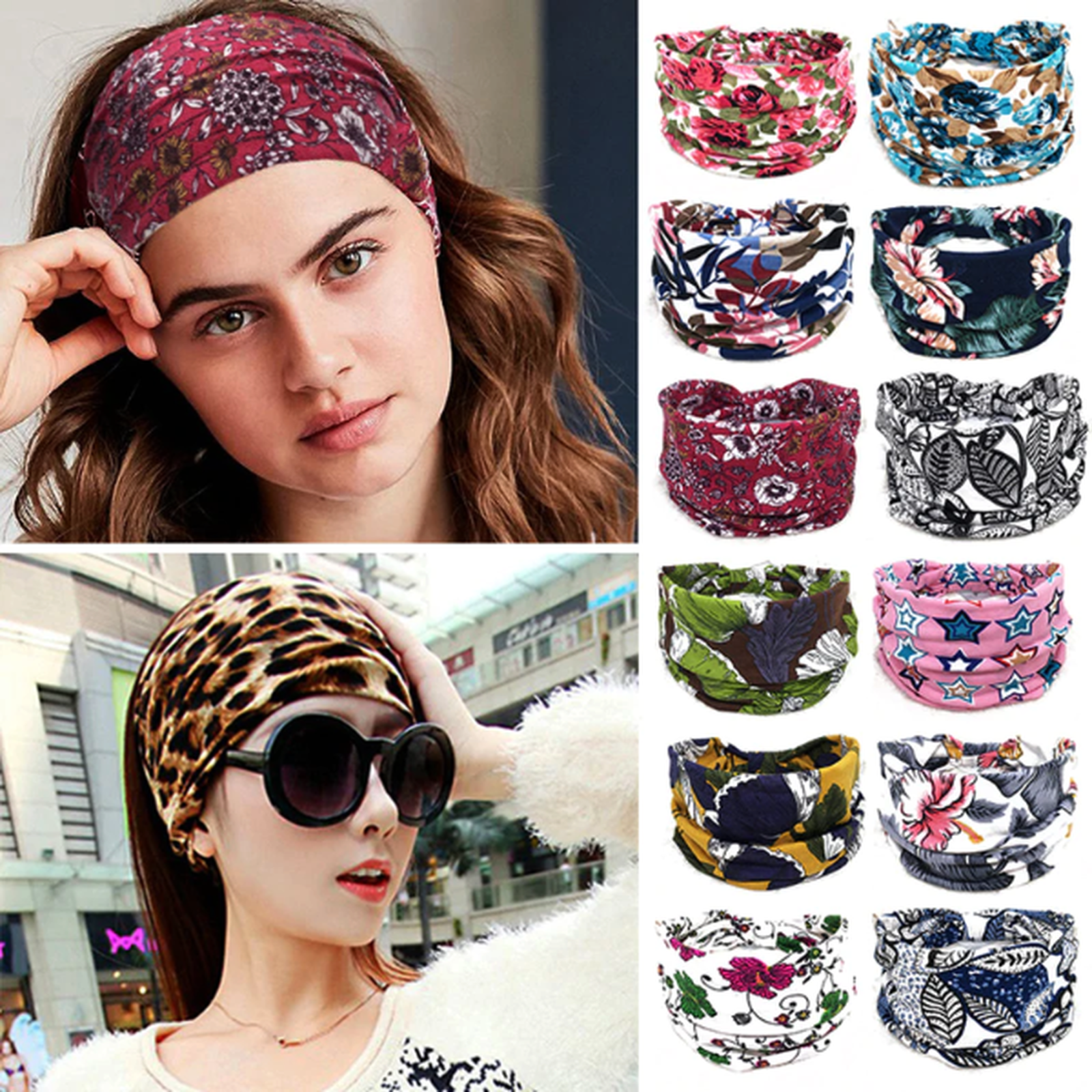 Haarband Stirnband Damen breit Hair Bands Sommer Stretch Bandana Sport Knoten