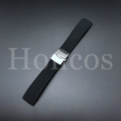 18MM RUBBER BAND STRAP SMOOTH FITS FOR OMEGA SPEEDMASTER REDUCED 175.0032 BLACK 