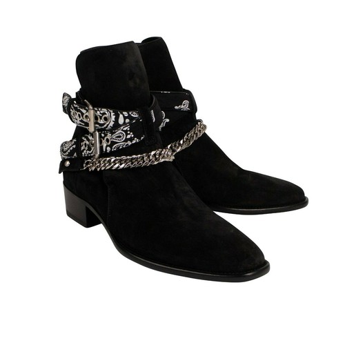 Pre-owned Amiri Black Suede Bandana Buckle Boots Shoe Size 8/41 $1390