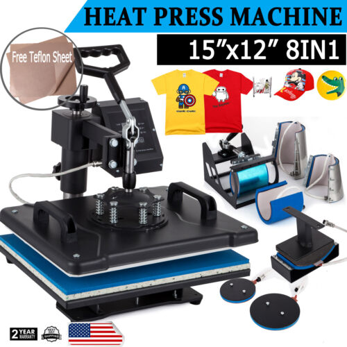 8in1 Hitzepresse Heißpresse T-Shirtpresse Transferpresse Neu Textildruck 1400W