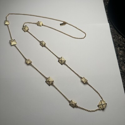 Kate Spade Cream Enamel Square Station Necklace Chain 34 Inch Long