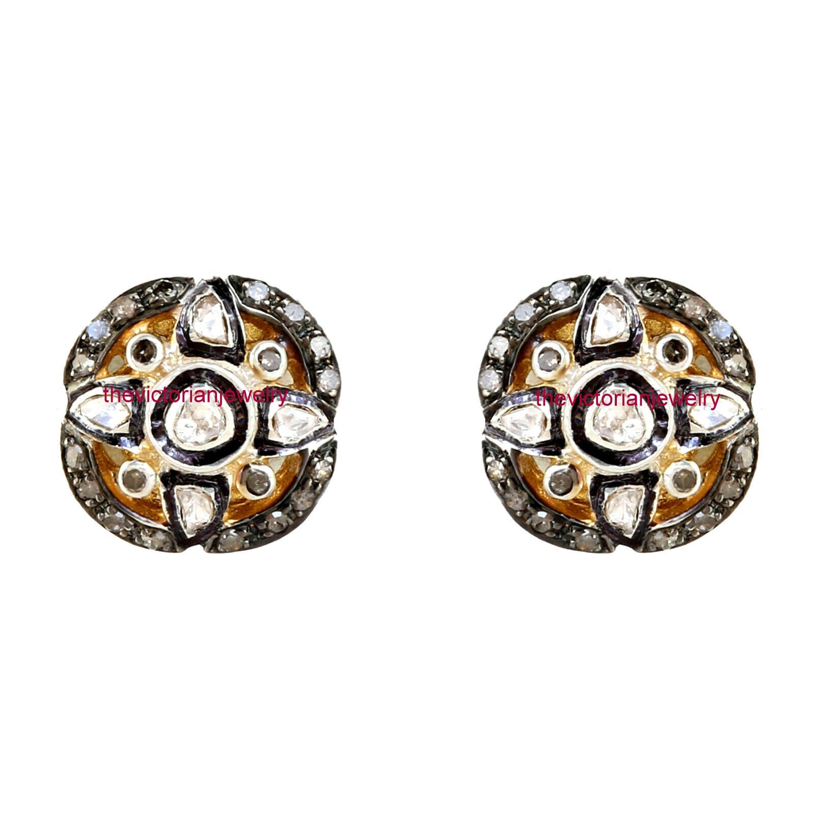 Natural Rose Cut Polki Pave Diamond Earrings 925 Silver Vintage Jewelry For Her